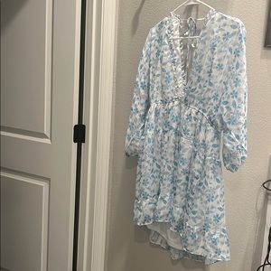 Blue Floral Long Sleeve Dress